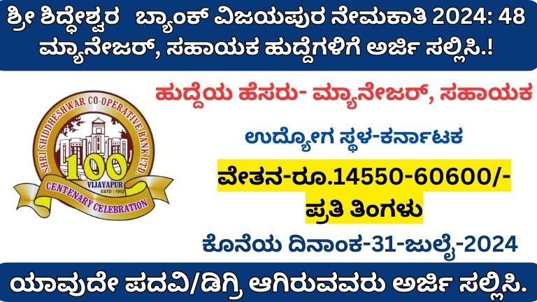 Sri Siddeshwara Bank Recruitment 2024